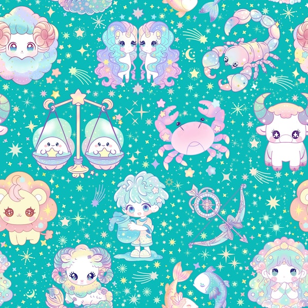 Cute Kawaii Zodiac 7 turquoise