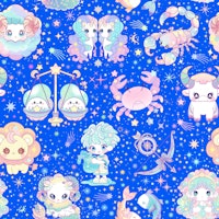 Cute Kawaii Zodiac 8 electric blue tapete