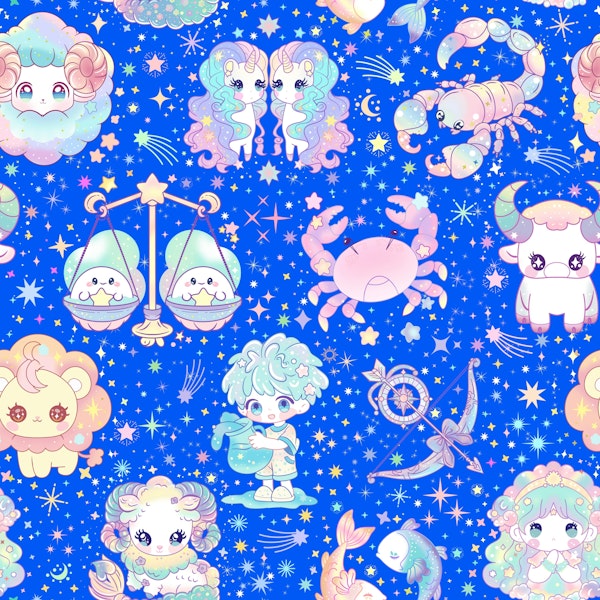 Cute Kawaii Zodiac 8 electric blue