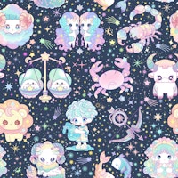 Cute Kawaii Zodiac 9 navy tapete