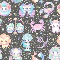 Cute Kawaii Zodiac 11 grey tapete