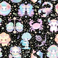 Cute Kawaii Zodiac 12 black tapete