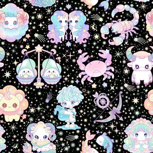 Cute Kawaii Zodiac 12 black
