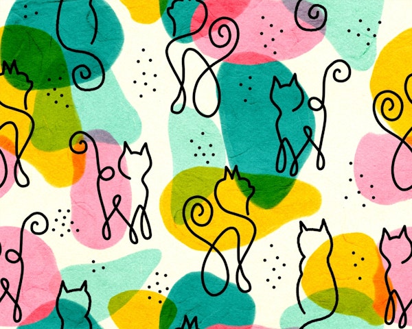 Colorful Mod Art Continuous Line Art Cats