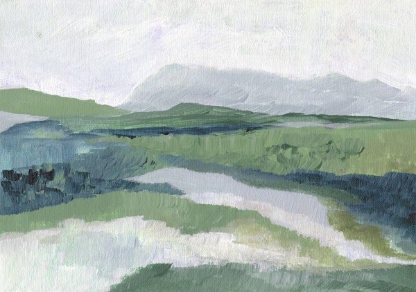 Painterly Abstract with greens and blues