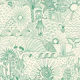 Hawaiian Toile Polynesian Hula Emerald Cream