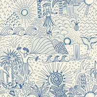Hawaiian Toile Polynesian Hula Navy on Cream tapet