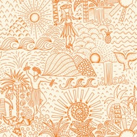 Hawaiian Toile Polynesian Hula Orange Cream tapet