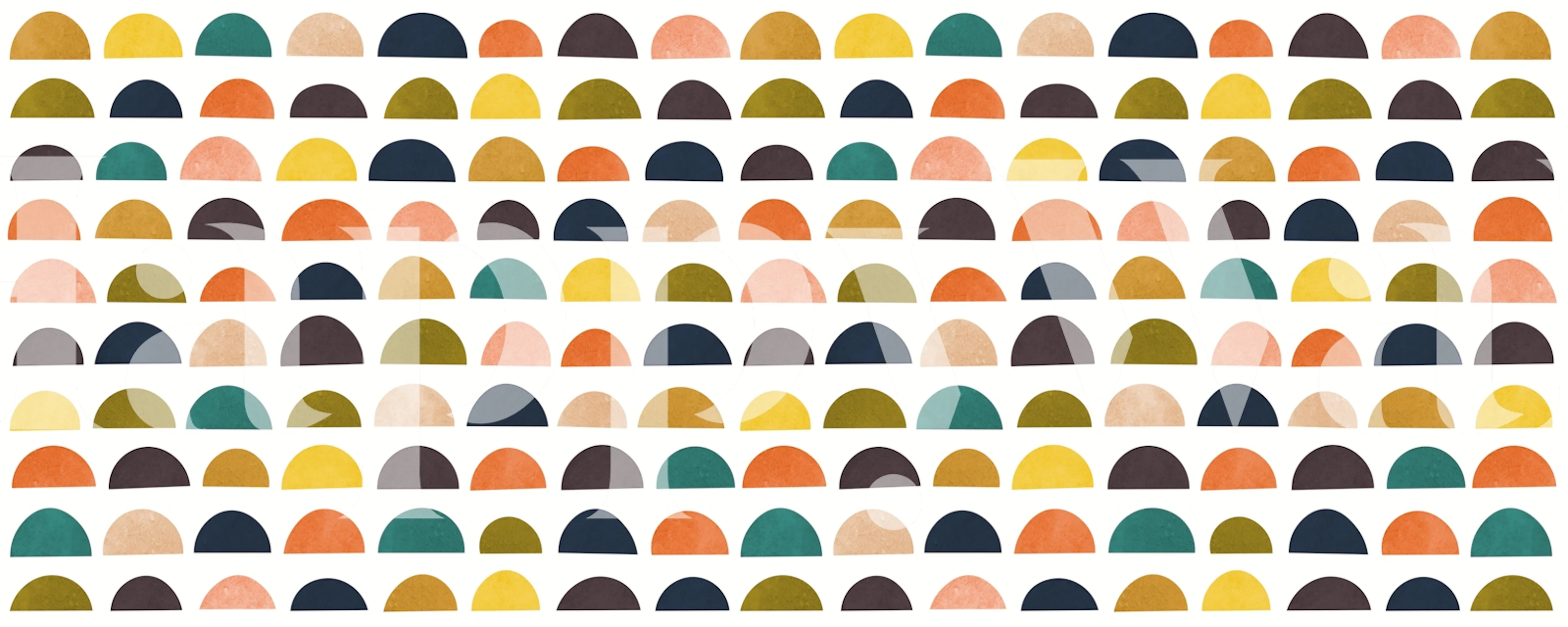 Colorful half-circle patterns in earthy tones on white background wallpaper