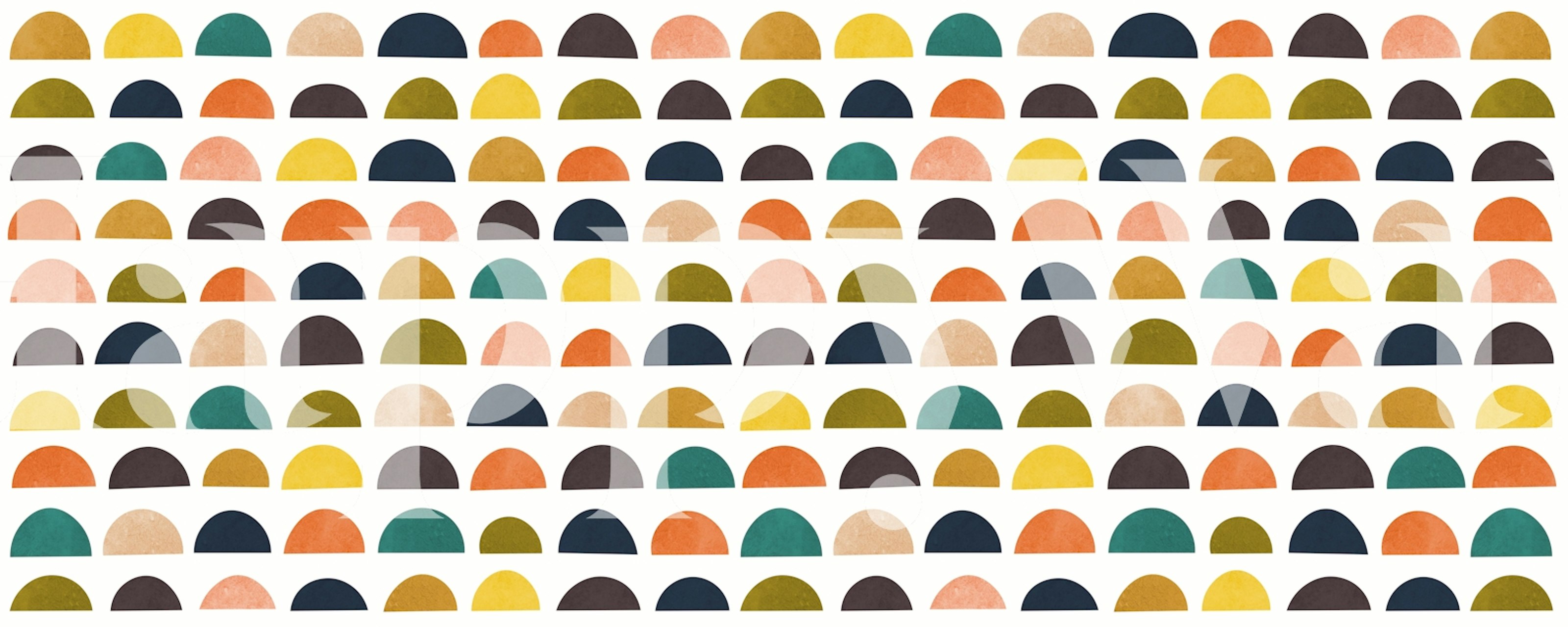 Colorful half-circle patterns in earthy tones on white background wallpaper