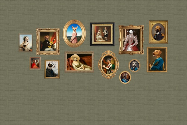 Dog Portraits Statement Wall in Olive Green