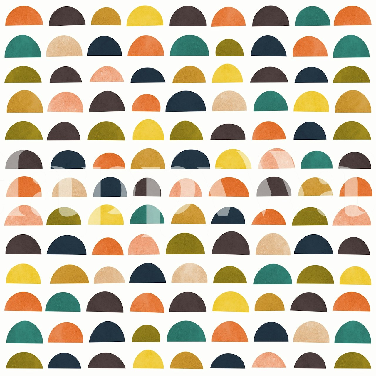 Geometric colorful circles in green, orange, navy, and yellow wallpaper