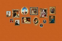 Dog Portraits Statement Wall in orange tapete