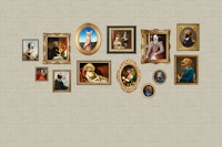 Dog Portraits Statement Wall in beige papiers peint