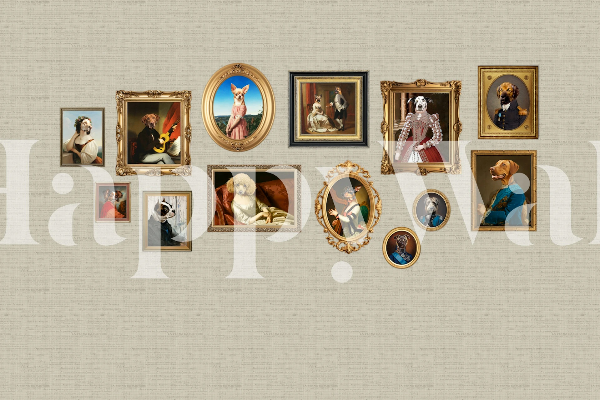 Dog portraits wallpaper in a stylish room