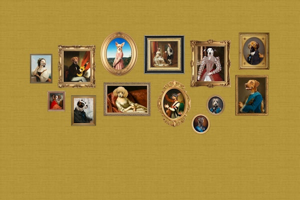 Dog Portraits Statement Wall in mustard