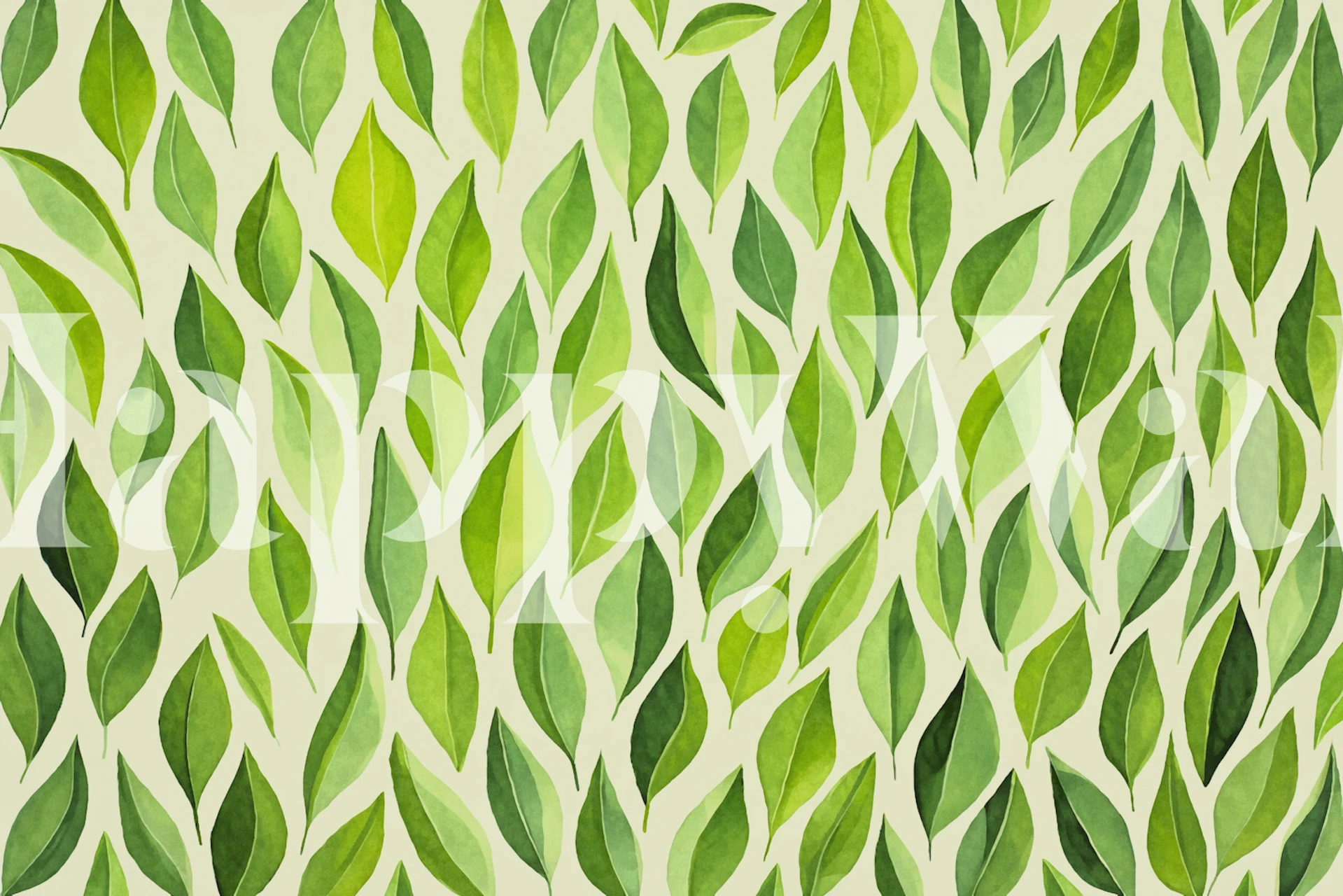Green leafy pattern wallpaper in various shades of green