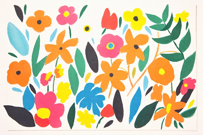 Colorful Matisse Groovy Flower Garden Wallpaper