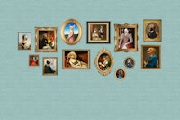 Dog Portraits Statement Wall in aqua blue papiers peint