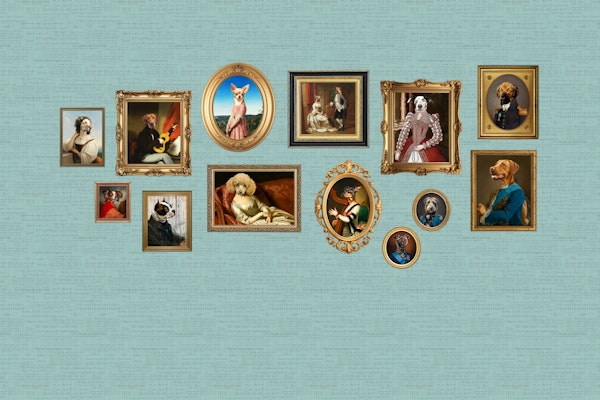 Dog Portraits Statement Wall in aqua blue