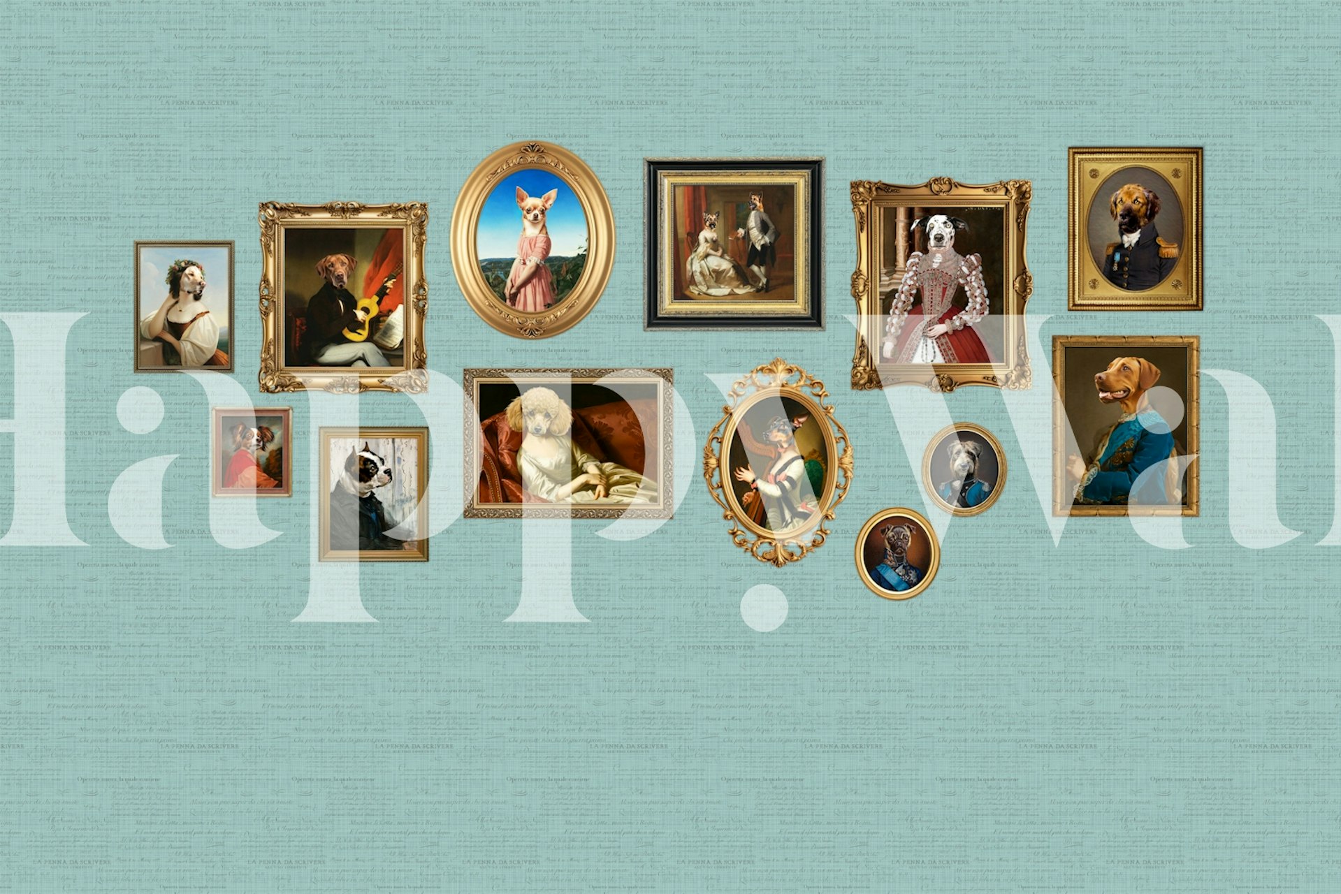 Dog Portraits Statement Wall på aqua blå vegg