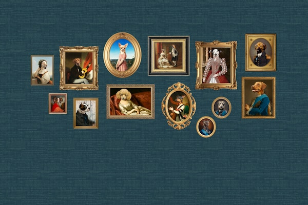 Dog Portraits Statement Wall in marine blue