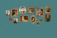 Dog Portraits Statement Wall in Teal Blue tapete