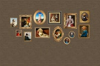 Dog Portraits Statement Wall in Brown papel pintado