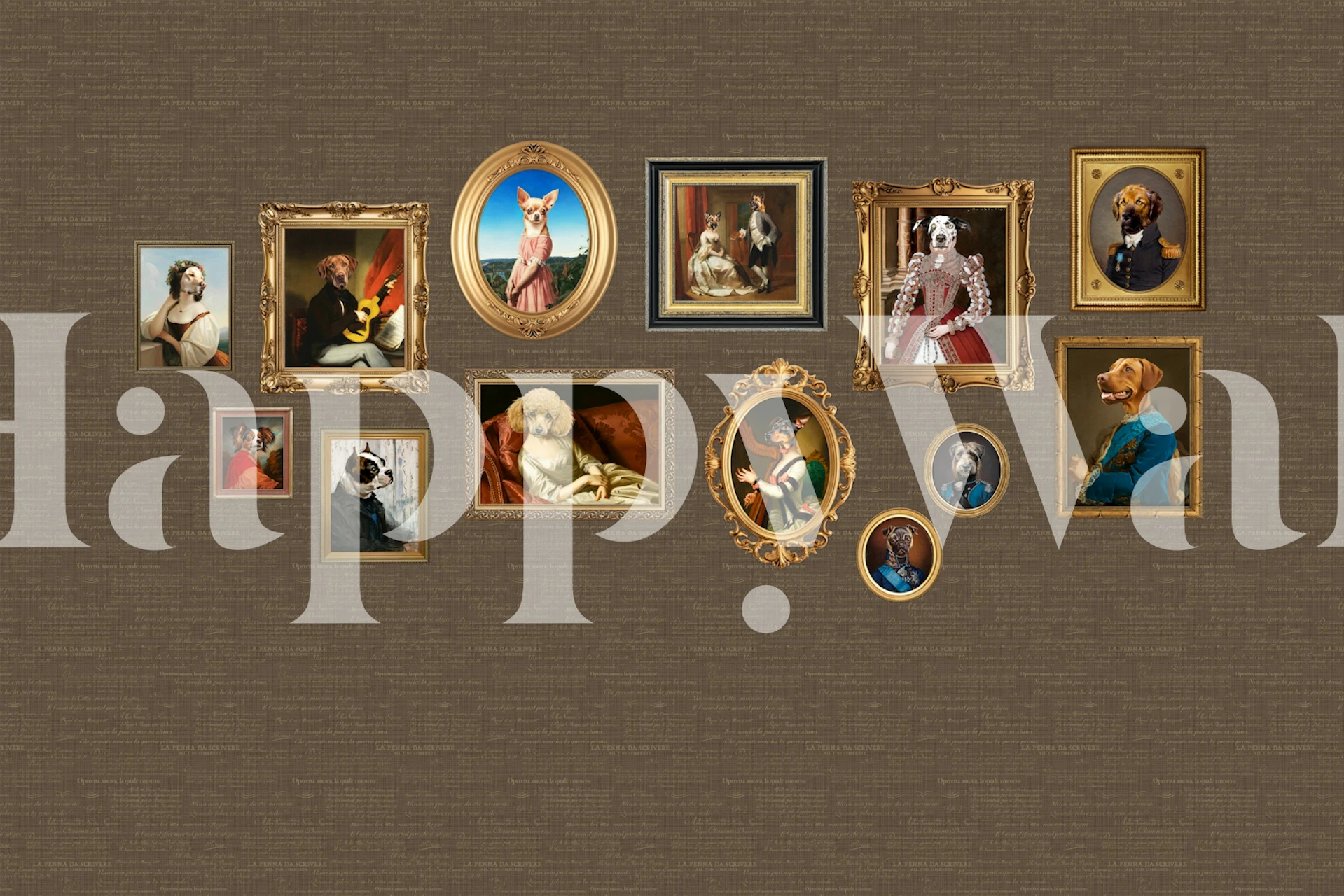 Dog Portraits Statement Wall in Brown vist i et rum