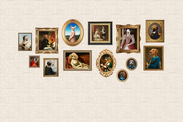 Dog Portraits Statement Wall in cream beige