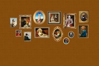 Dog Portraits Statement Wall in Rust Brown papel pintado