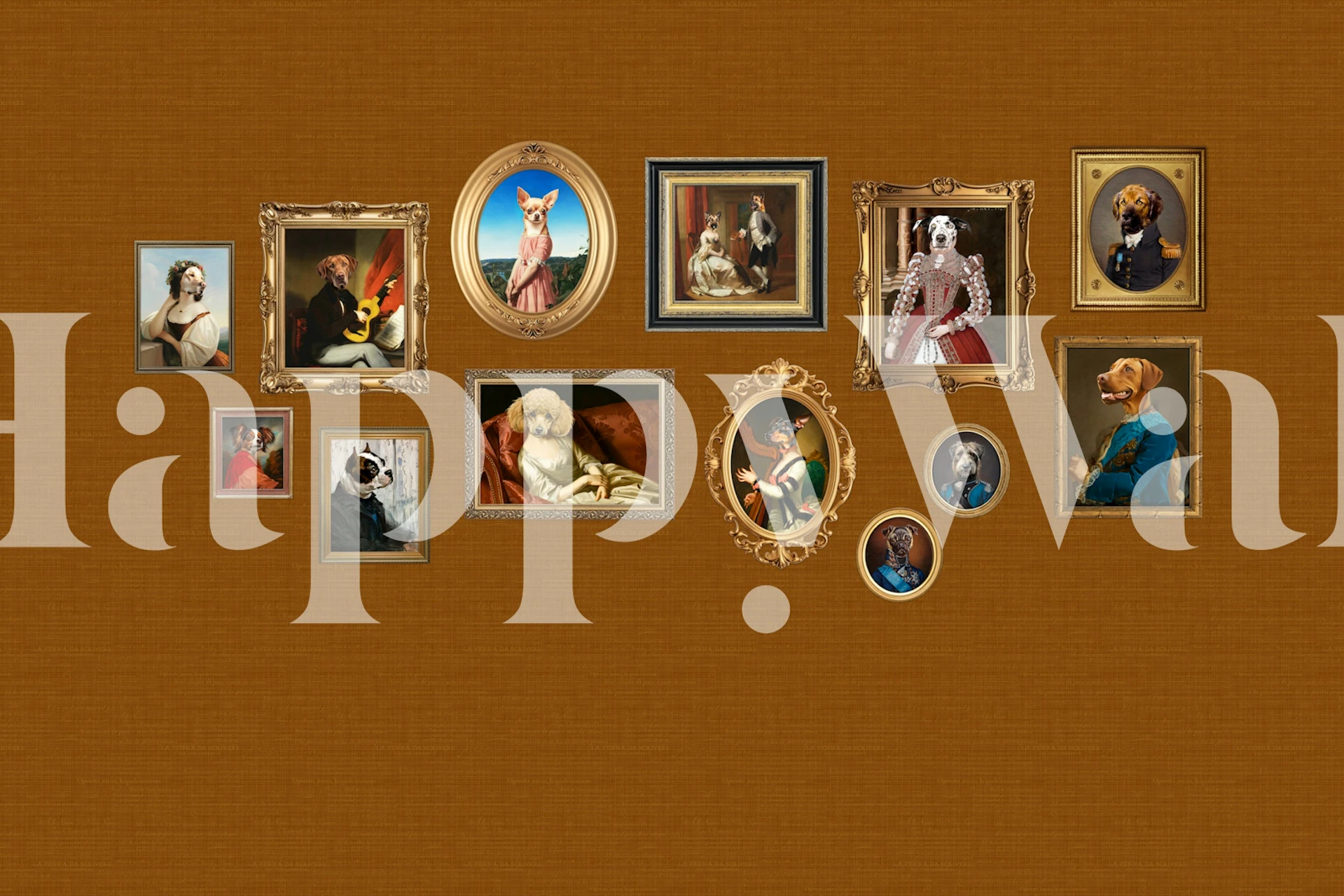 Dog portraits wallpaper in a room setting