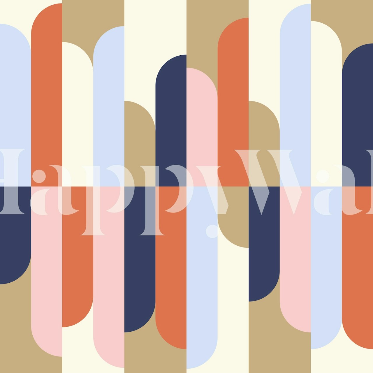 Geometric arches in pastel colors blue, peach, and beige wallpaper