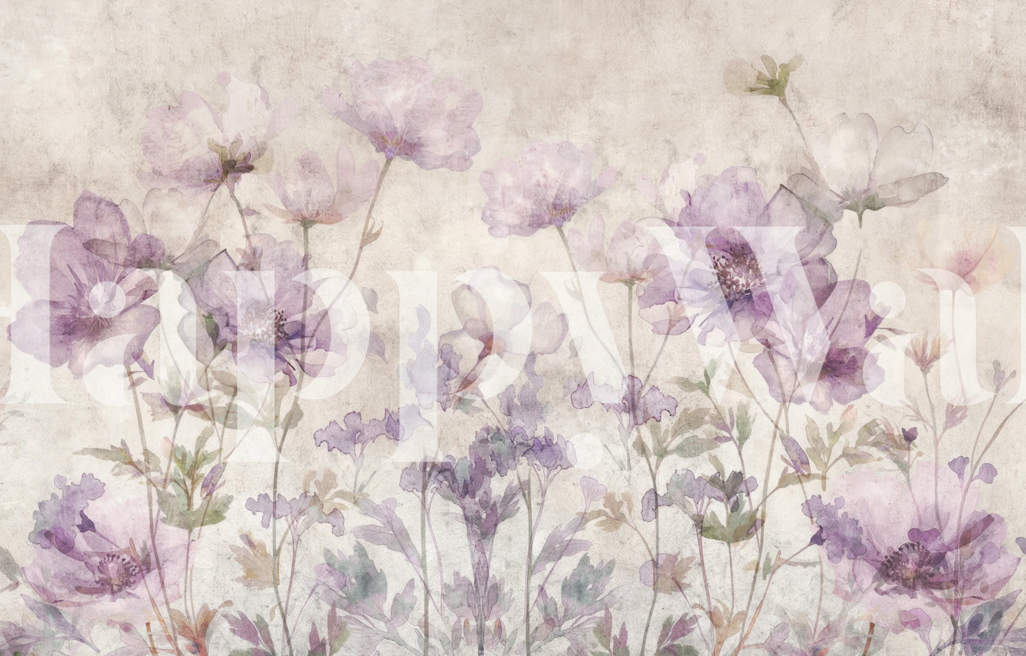 Purple floral wallpaper featuring soft watercolor blooms