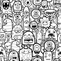 Clusters of Monsters and Aliens Black White tapet