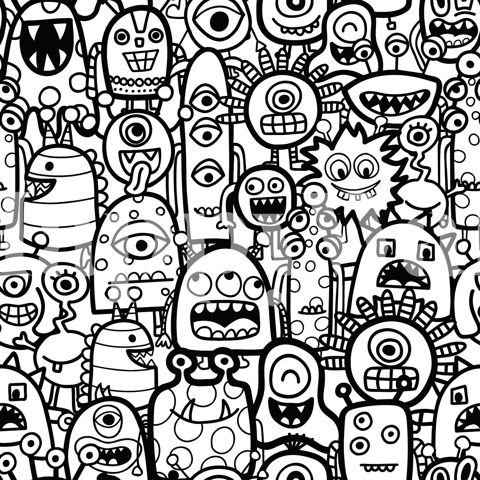 Black White Monster Wallpaper for Kids Room