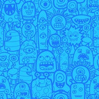 Clusters of Monsters and Aliens Blue papel pintado