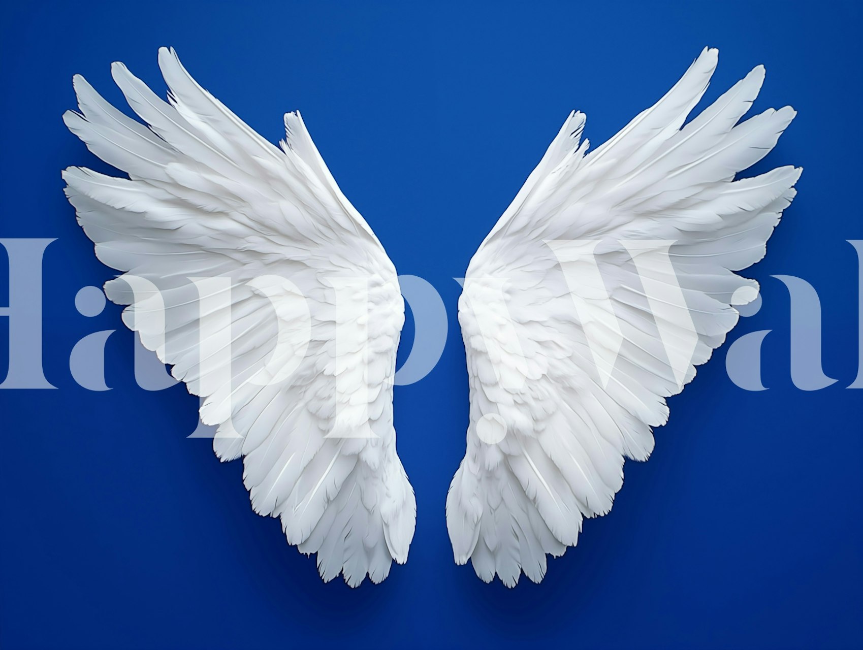 White angel wings against a bright blue background wallpaper