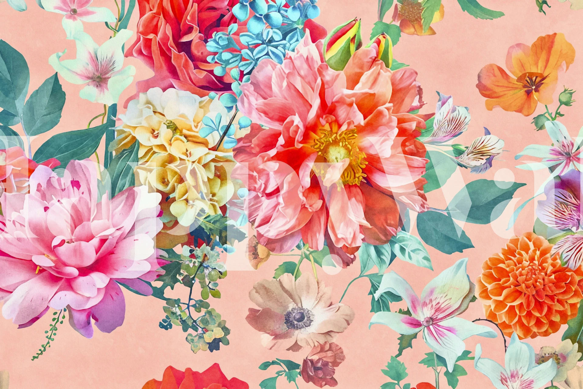 Colorful floral patterns with pink and orange flowers wallpaper