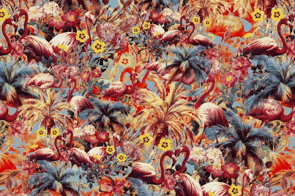 Flamingos and Floral Pattern
