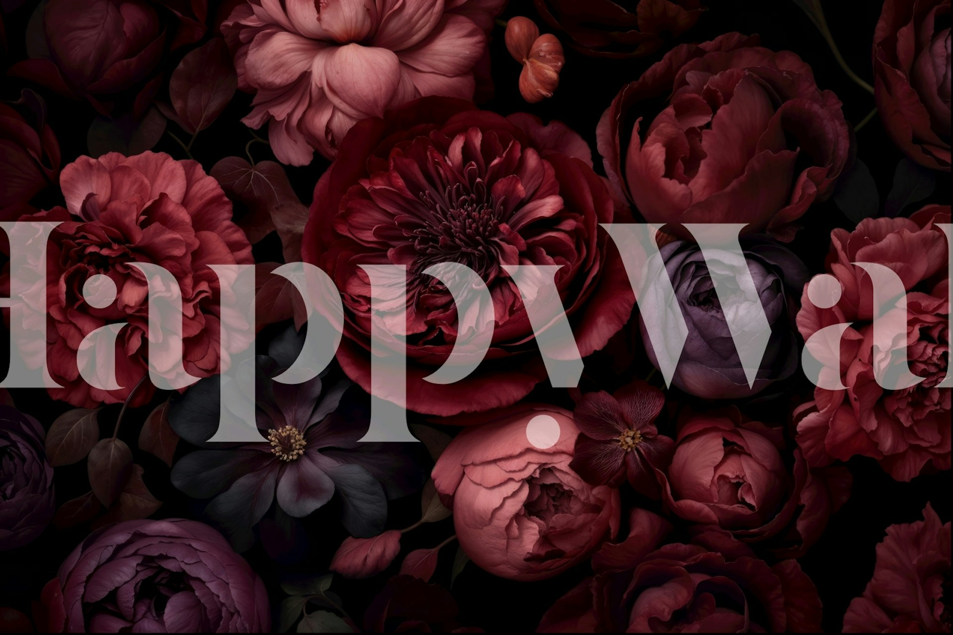 Crimson λουλουδάτη σχεδίαση ταπετσαρίας σε ένα δωμάτιο