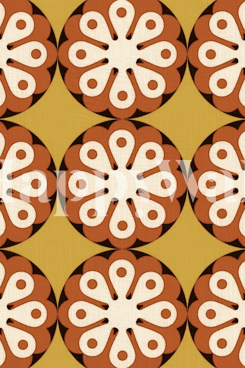 Groovy retro 70s fashion wallpaper in a room