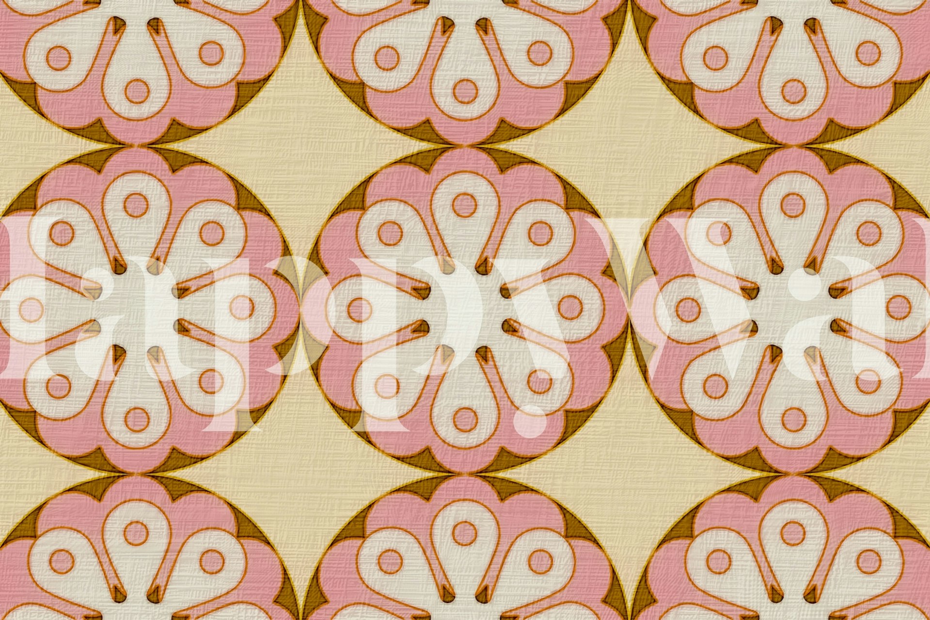 Pastel retro 70s floral wallpaper in a room