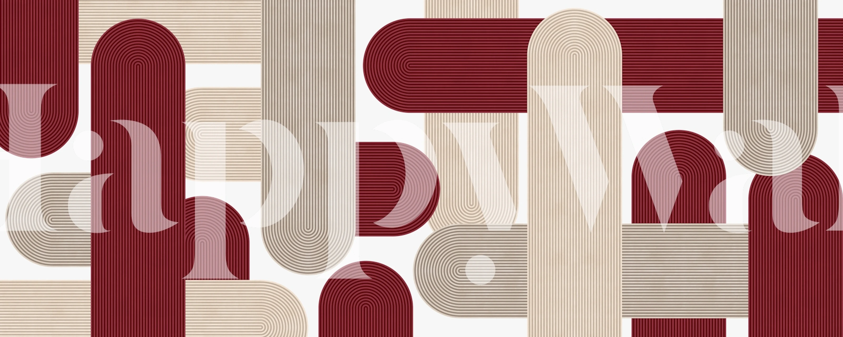 Burgundy and beige abstract curves patterned wallpaper