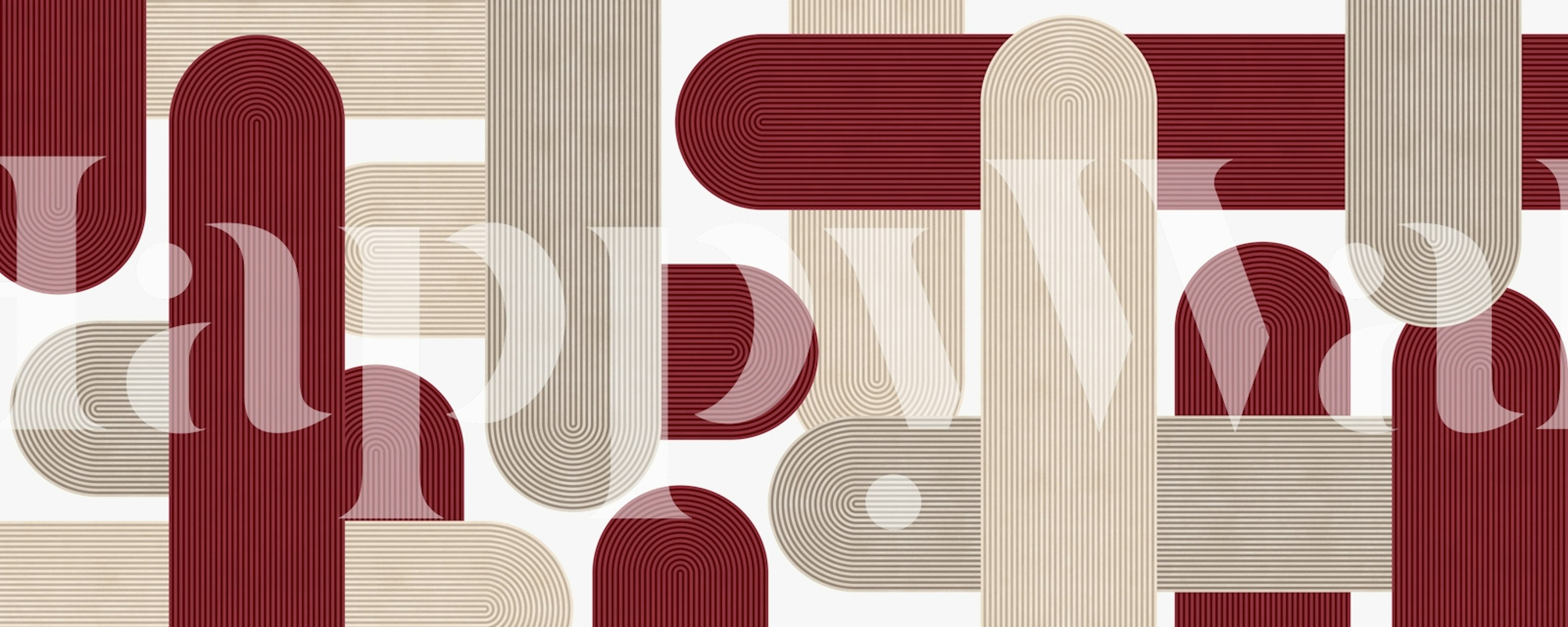 Burgundy and beige abstract curves patterned wallpaper
