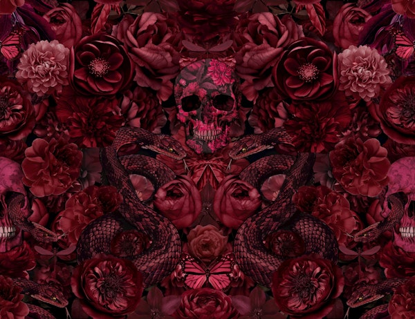 Mystic Baroque Flower Skull Snake Requiem