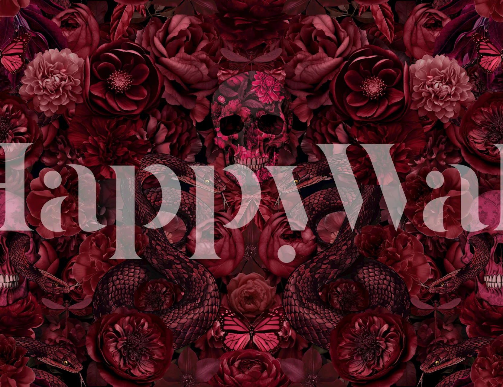 Mystic Baroque Flower Skull Snake tapet i et rom