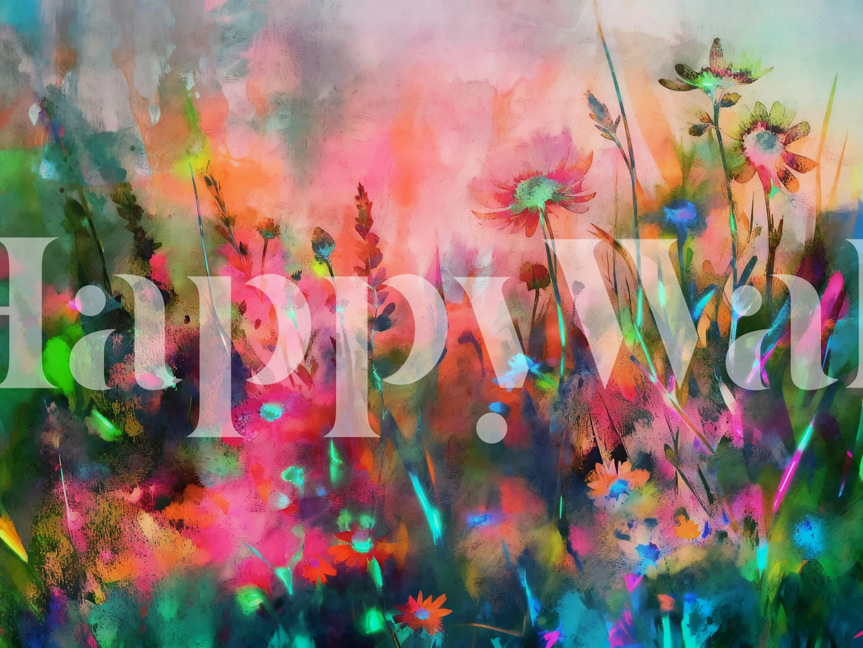 Misty Meadow Dream wallpaper design in a room