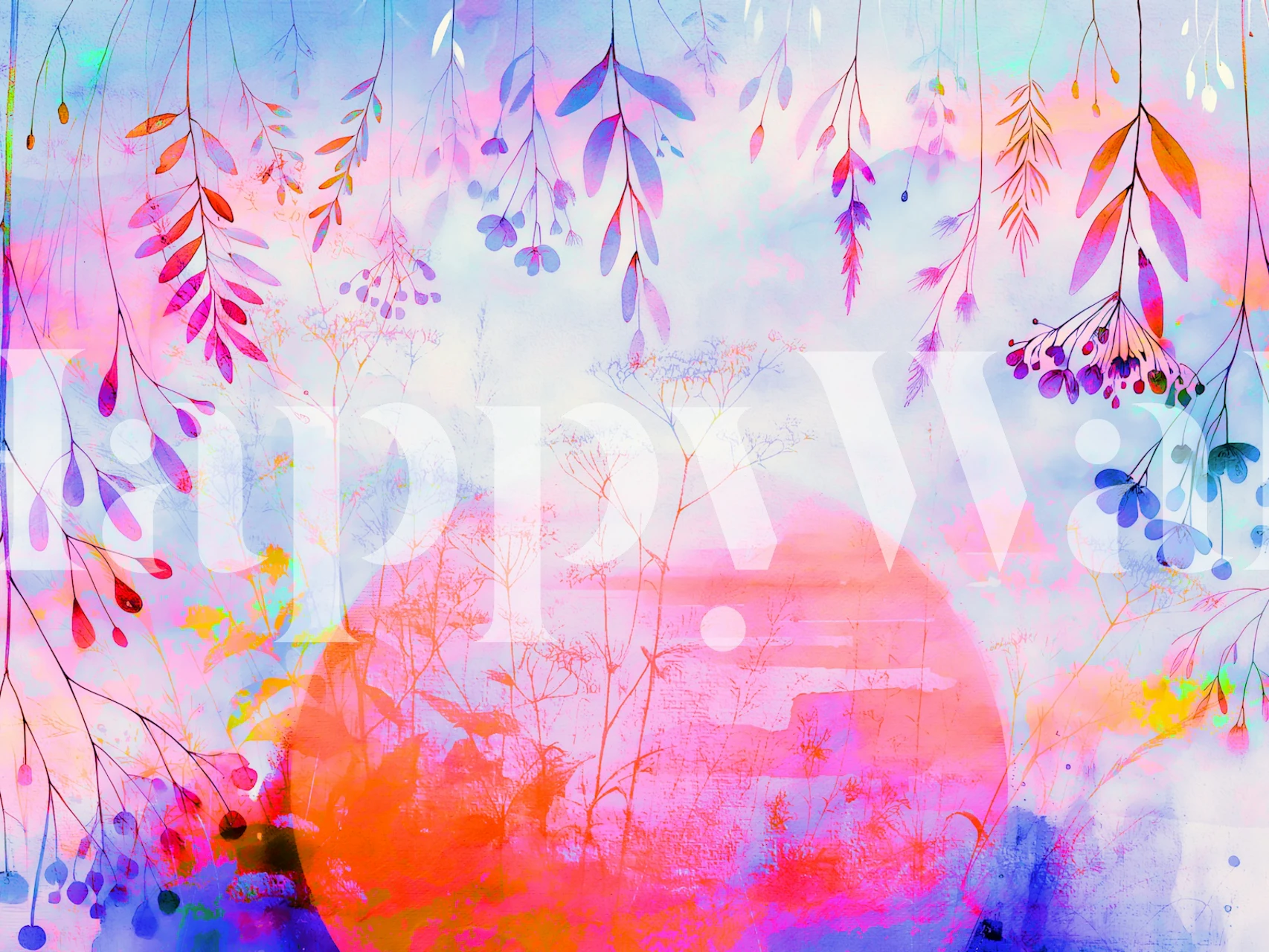 Colorful gradient floral wallpaper featuring pink, blue, and green hues in a dreamy style