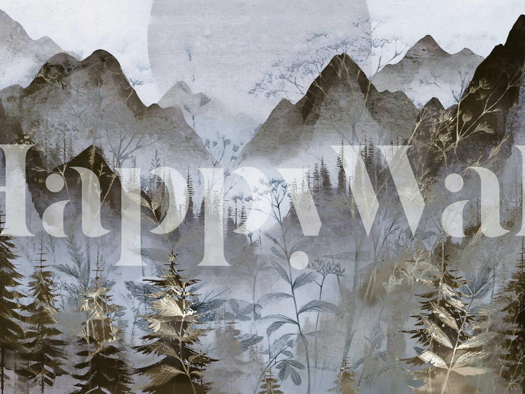 Silverleaf Mountain Mist wallpaper displayed in a room